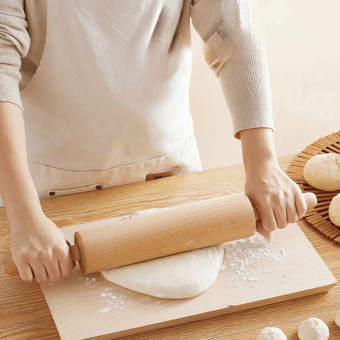 Classic Natural Hardwood Rolling Pin with Easy Grip Handles