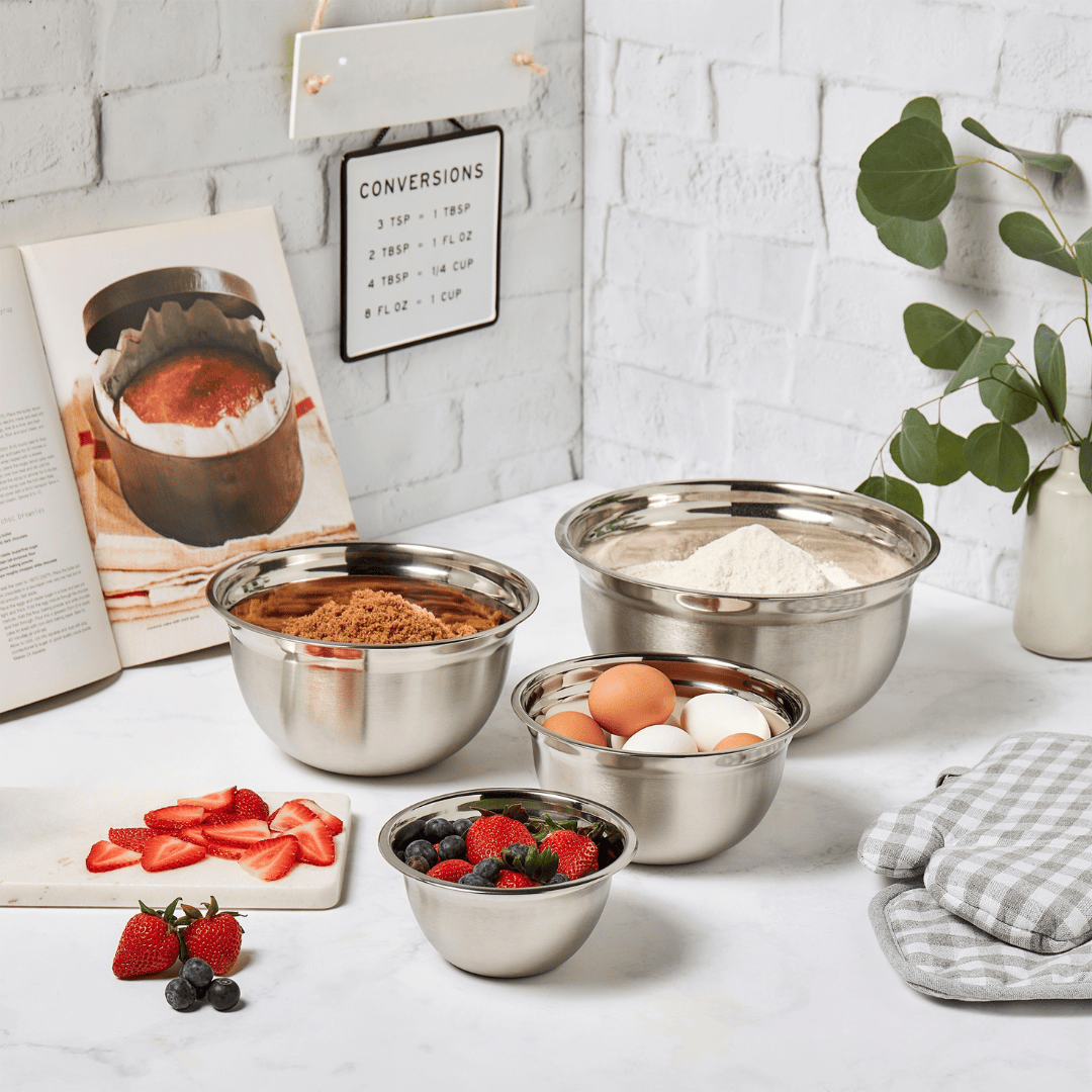 4-Piece Stainless Steel Mixing Bowls Set - Nesting Kitchen Bowls